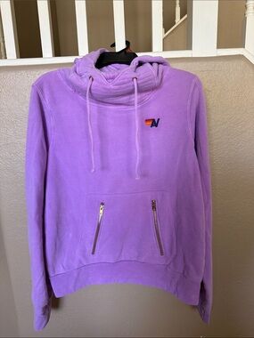 Aviator Nation Lavender Pullover Hoodie with Drawstring Cowl Neck